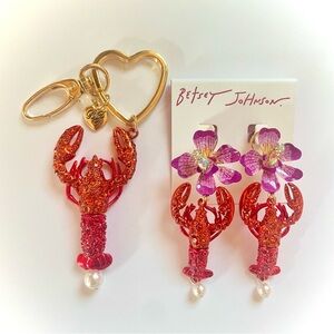 Betsey Johnson lobster bag charm & earrings set